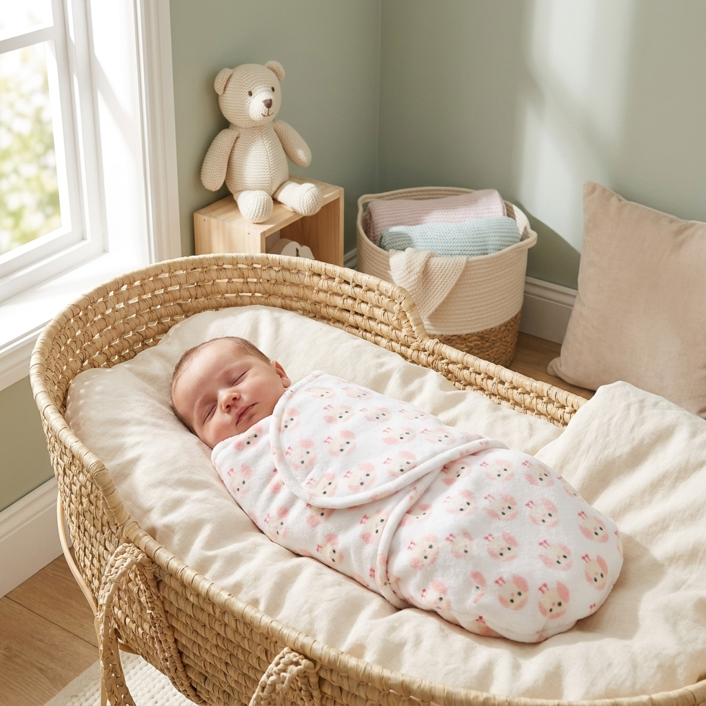 Premium Plush Baby Swaddle Wrap Blanket – Pink Bunny Print