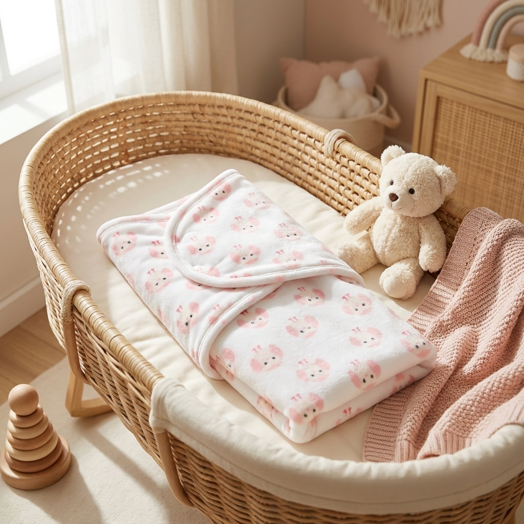 Premium Plush Baby Swaddle Wrap Blanket – Pink Bunny Print