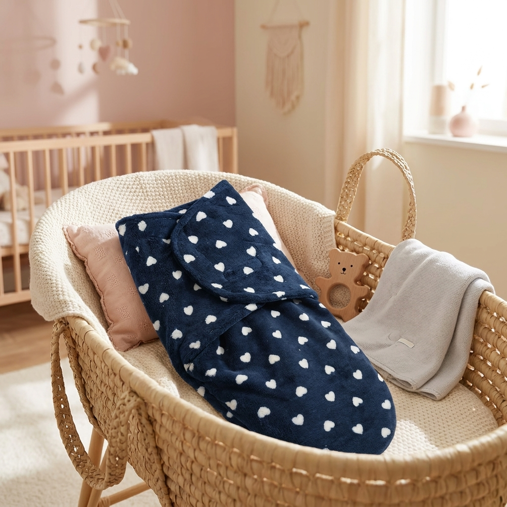 Premium Plush Heart Print Baby Swaddle Wrap Blanket
