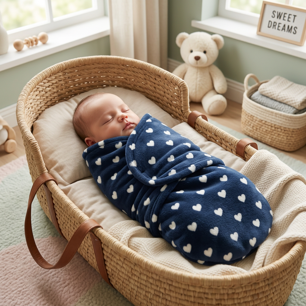 Premium Plush Heart Print Baby Swaddle Wrap Blanket