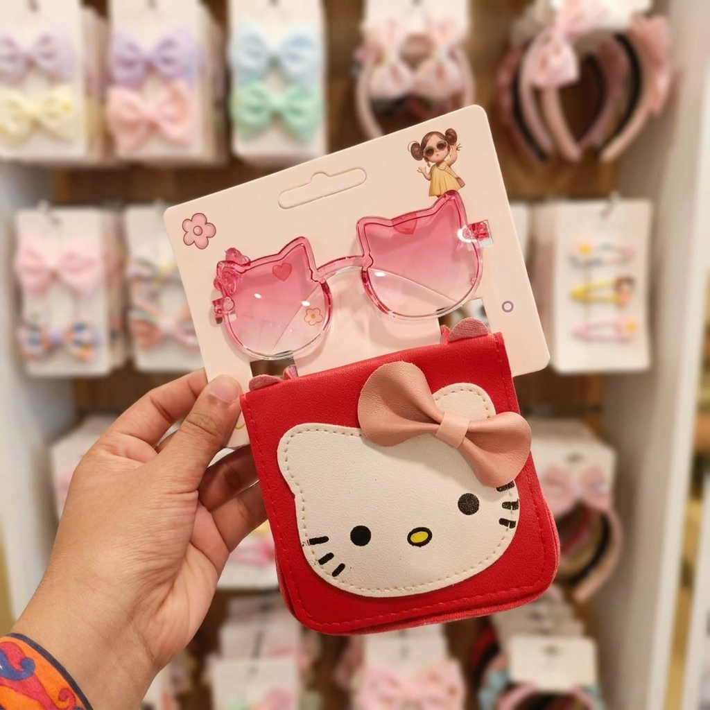 Kids Cat Shape Sunglasses with Cute Mini Crossbody Pouch