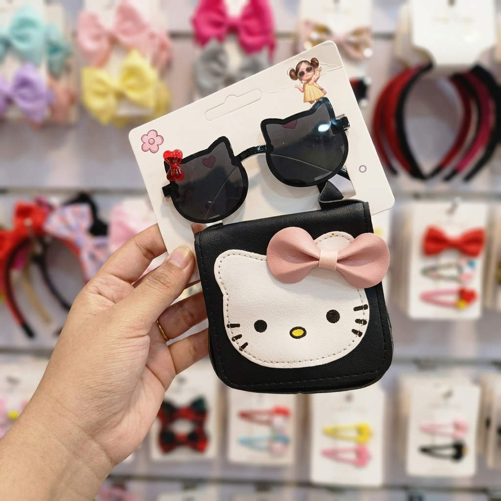 Kids Cat Shape Sunglasses with Cute Mini Crossbody Pouch