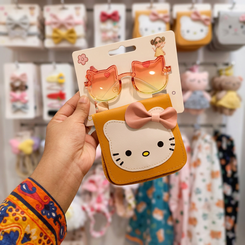 Kids Cat Shape Sunglasses with Cute Mini Crossbody Pouch