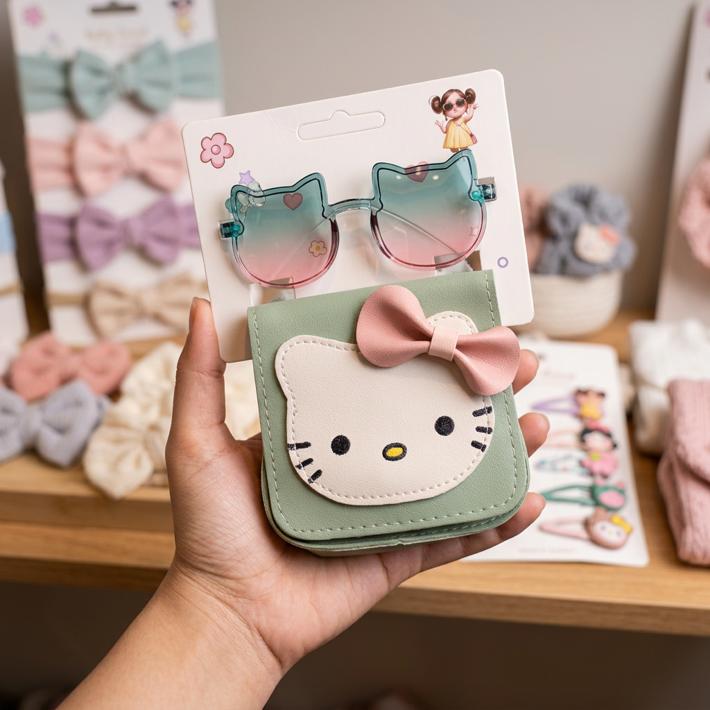 Kids Cat Shape Sunglasses with Cute Mini Crossbody Pouch