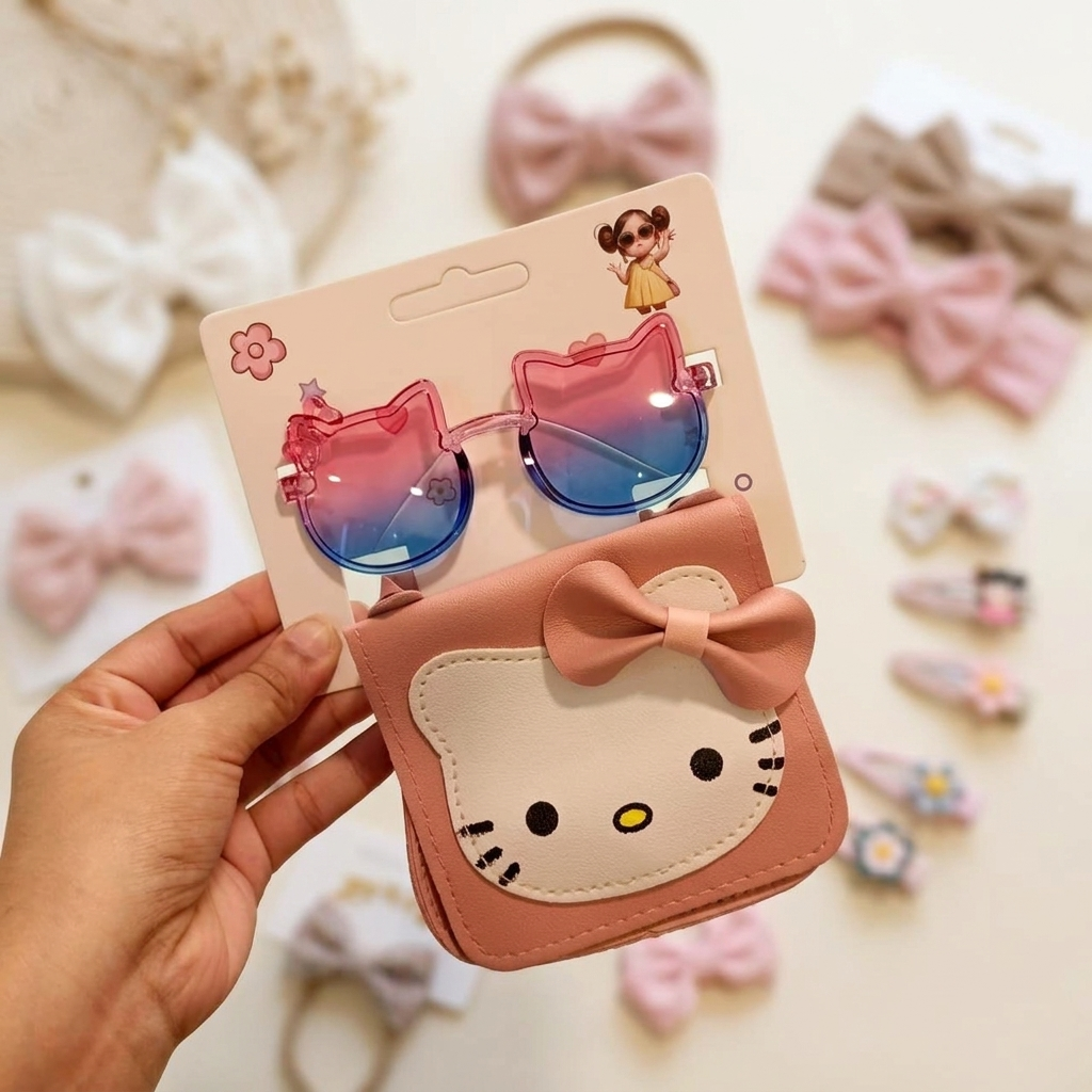 Kids Cat Shape Sunglasses with Cute Mini Crossbody Pouch