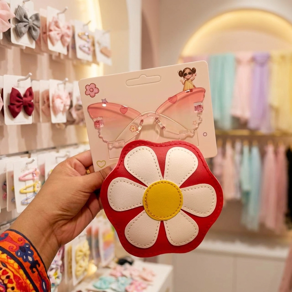 Kids Butterfly Sunglasses with Flower Mini Crossbody Pouch
