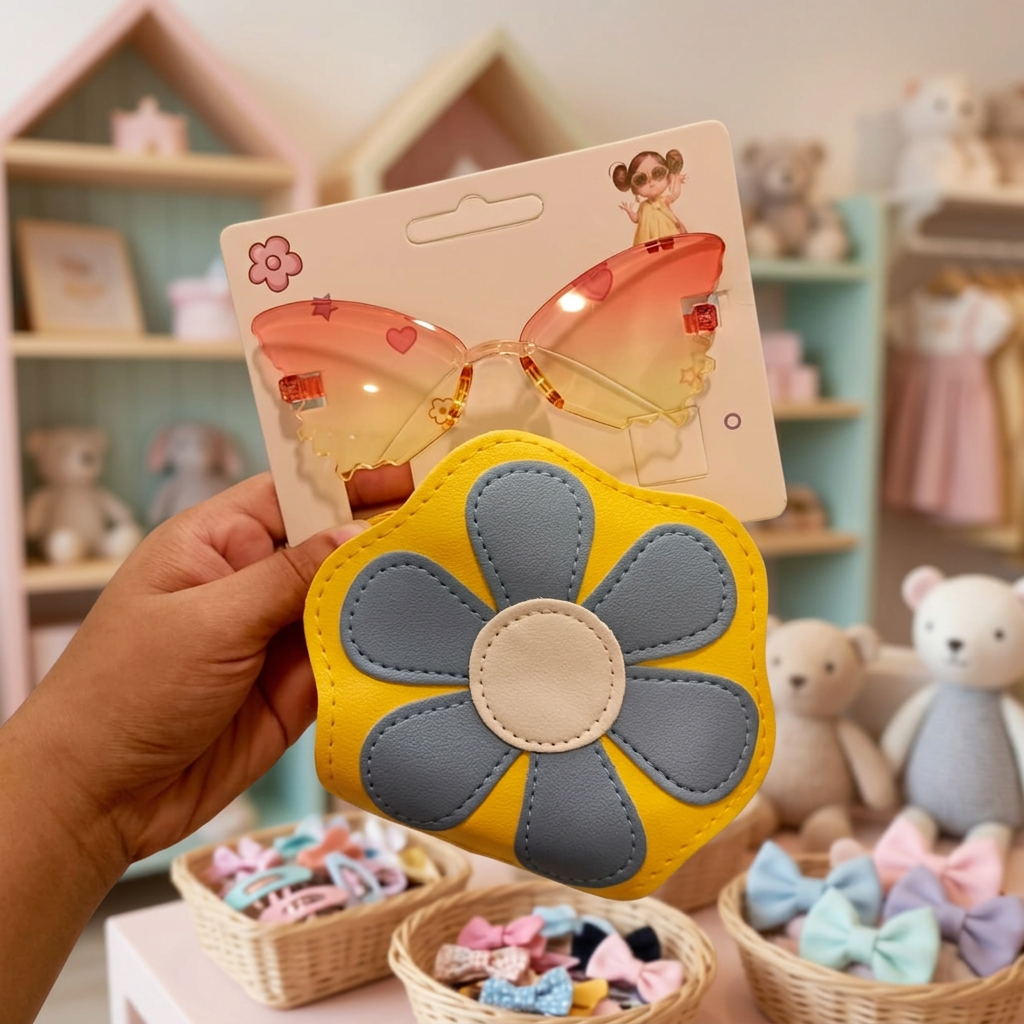 Kids Butterfly Sunglasses with Flower Mini Crossbody Pouch