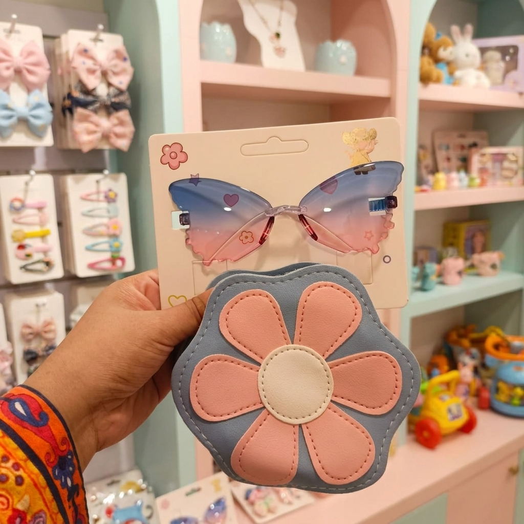Kids Butterfly Sunglasses with Flower Mini Crossbody Pouch