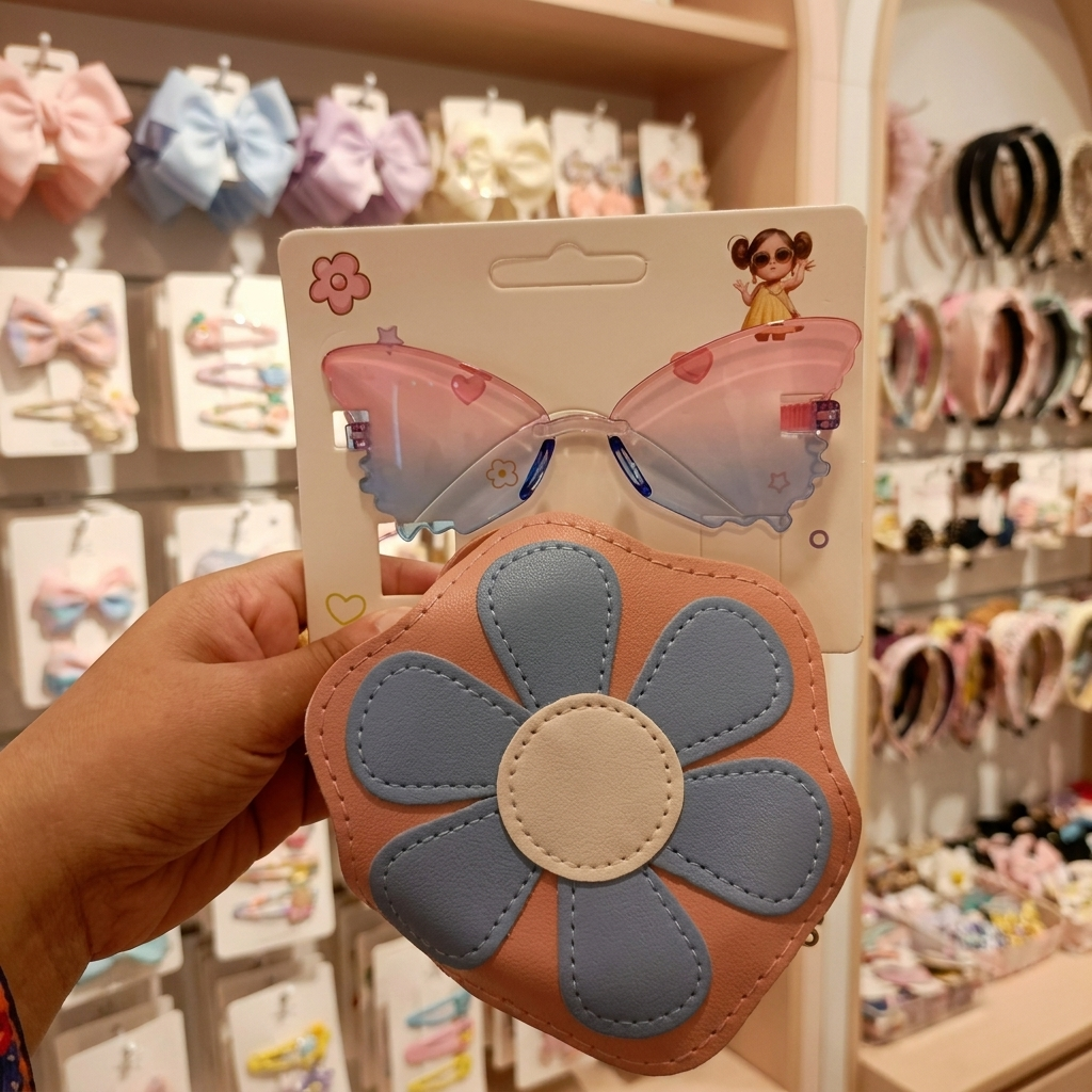 Kids Butterfly Sunglasses with Flower Mini Crossbody Pouch