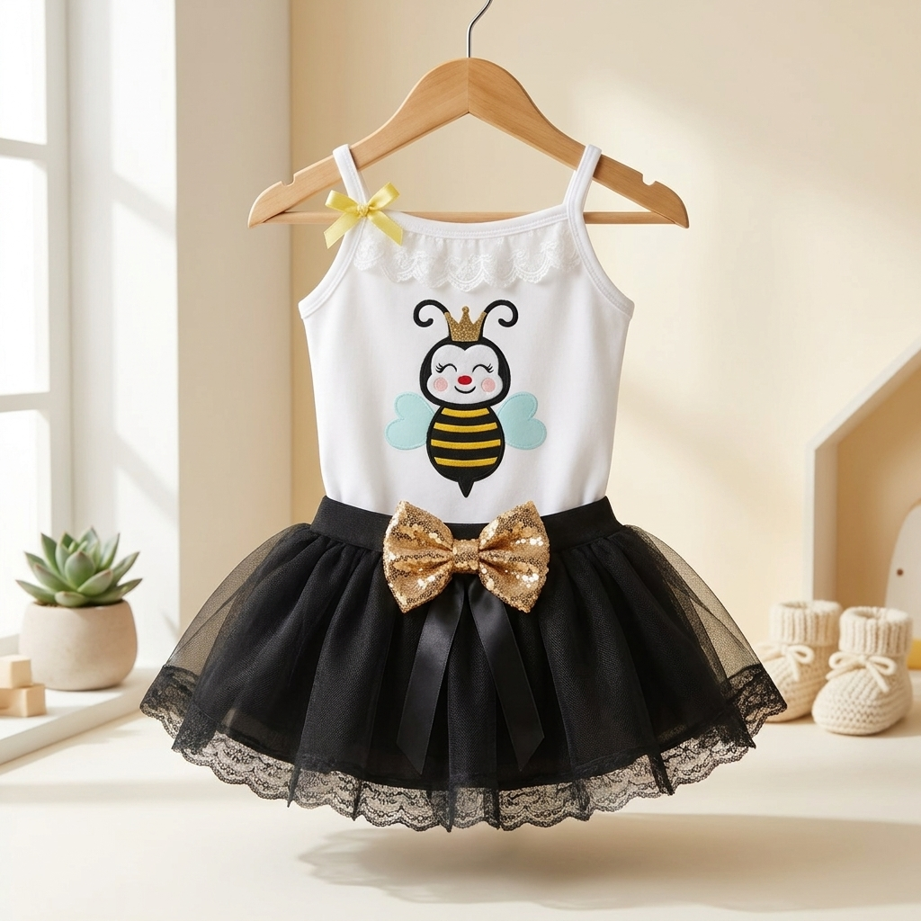 Baby Girls Bee Tutu Bodysuit Dress with Bow