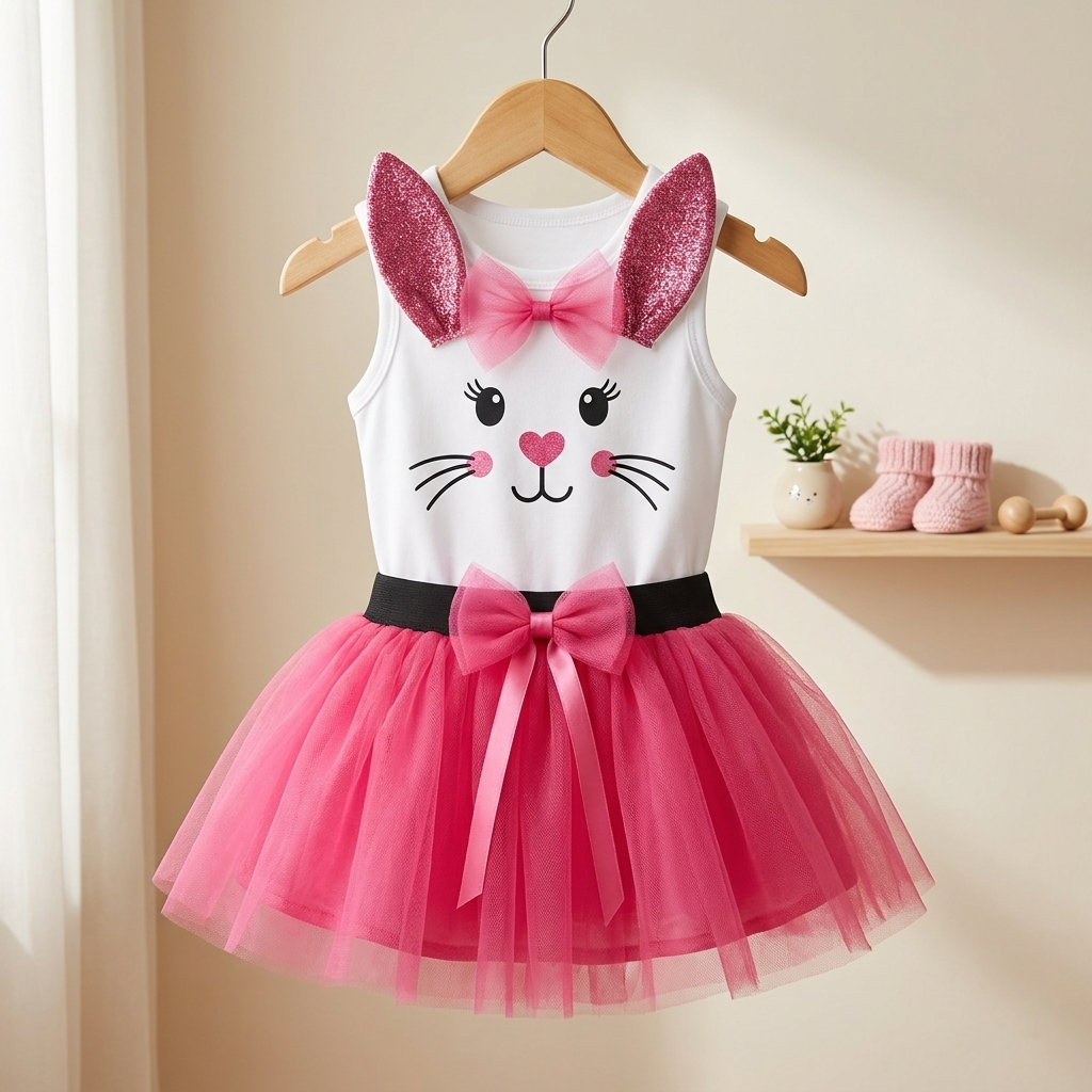 Baby Girls Bunny Tulle Bodysuit Dress