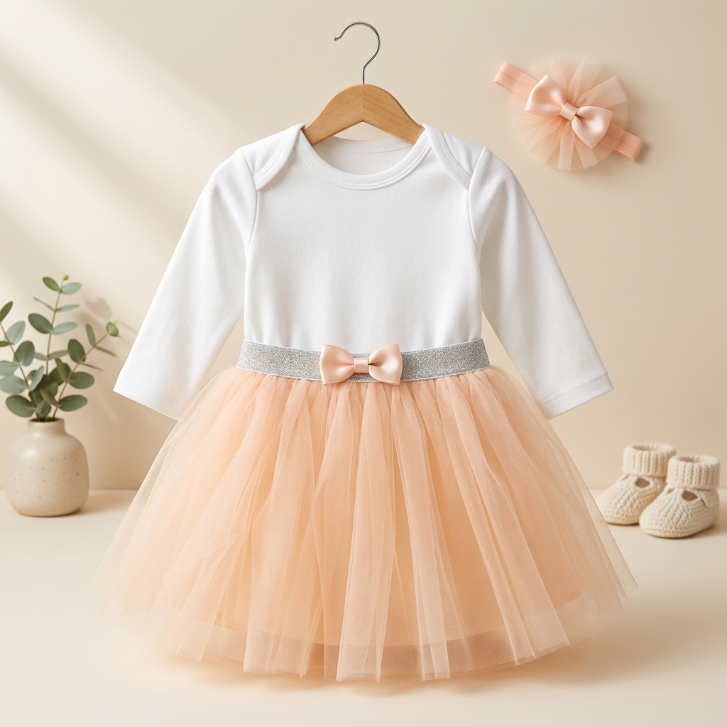 Baby Girls Tulle Bodysuit Dress Set with Matching Headband