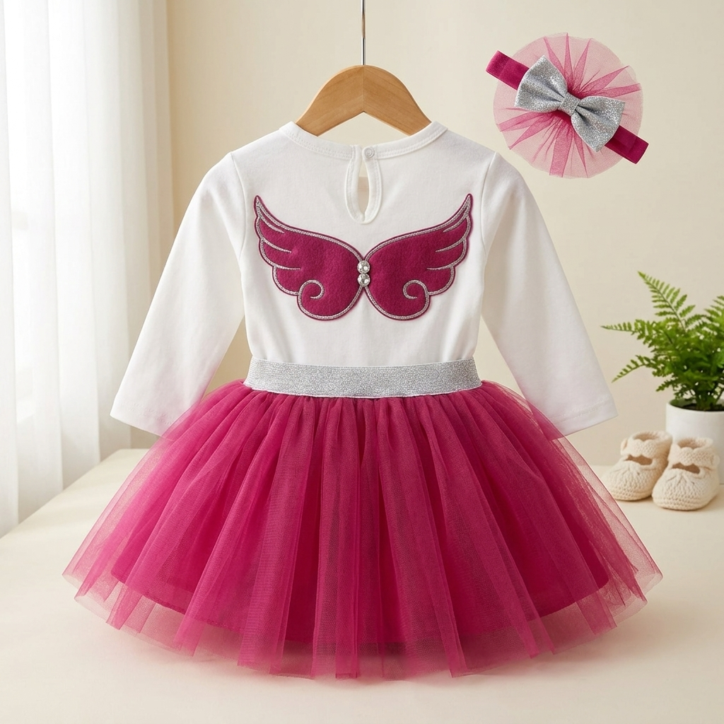 Baby Girls Tulle Bodysuit Dress Set with Matching Headband