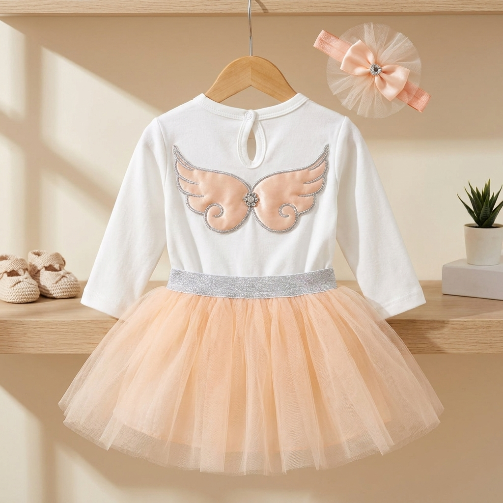 Baby Girls Tulle Bodysuit Dress Set with Matching Headband