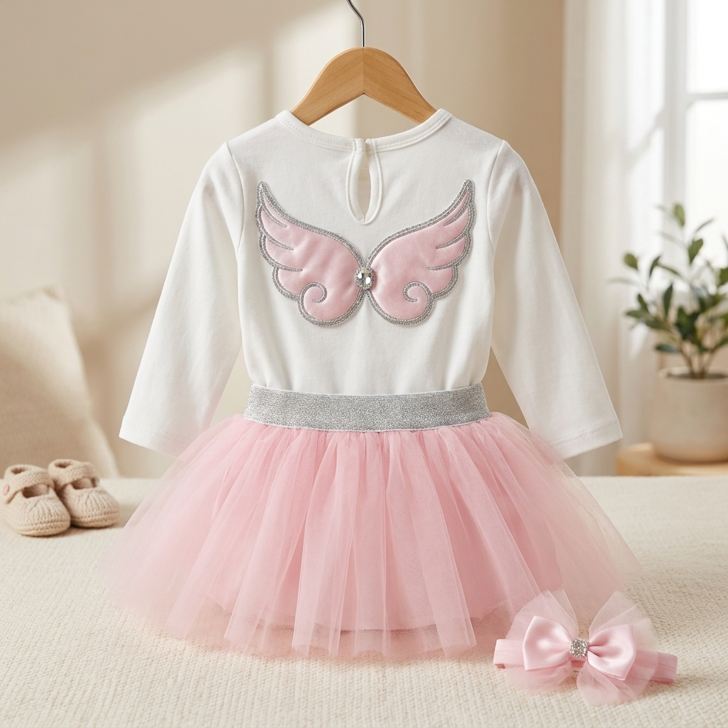 Baby Girls Tulle Bodysuit Dress Set with Matching Headband