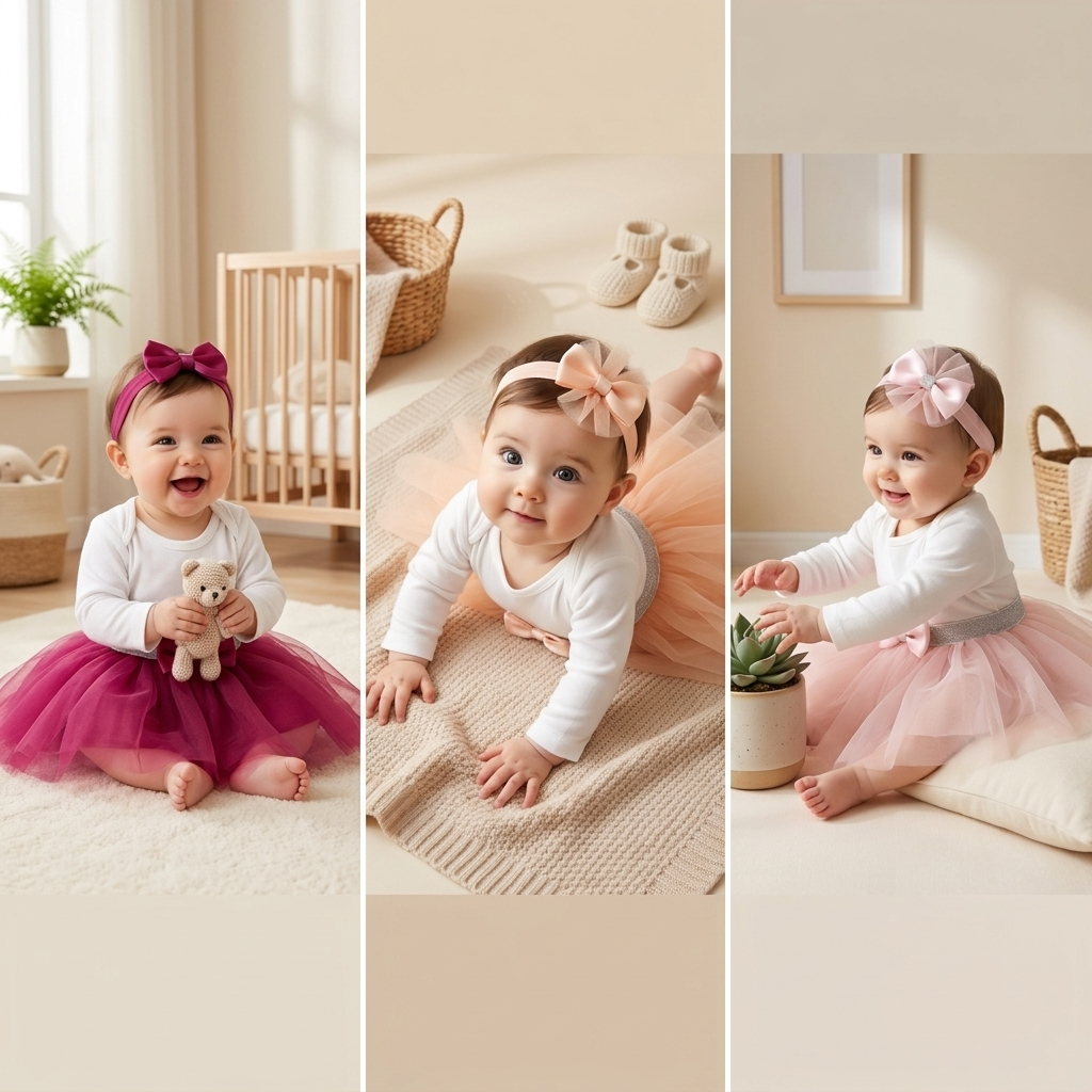 Baby Girls Tulle Bodysuit Dress Set with Matching Headband