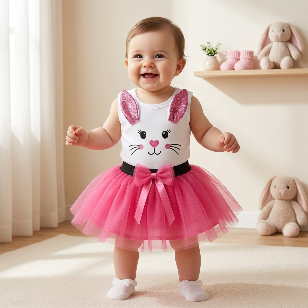 Baby Girls Bunny Tulle Bodysuit Dress