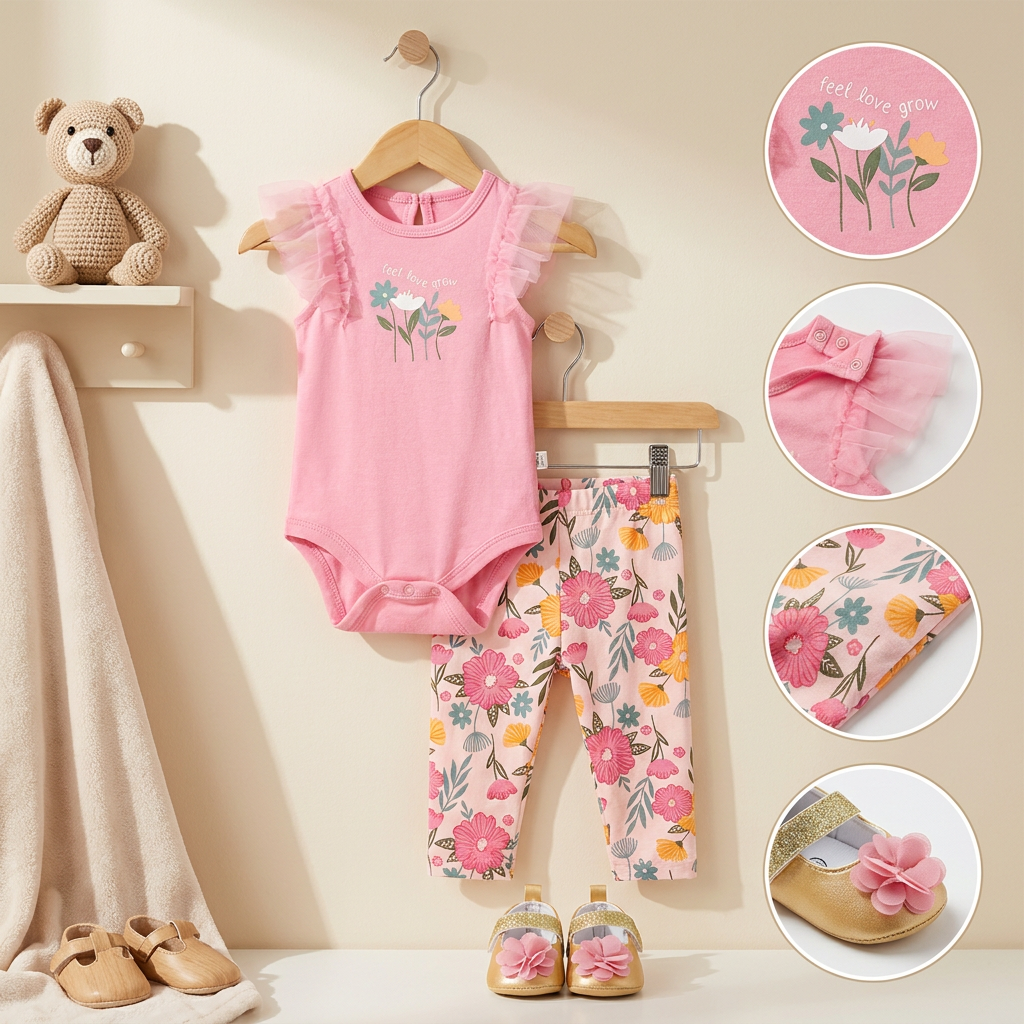 Baby Cotton Bodysuit & Leggings Set – 3 Designs