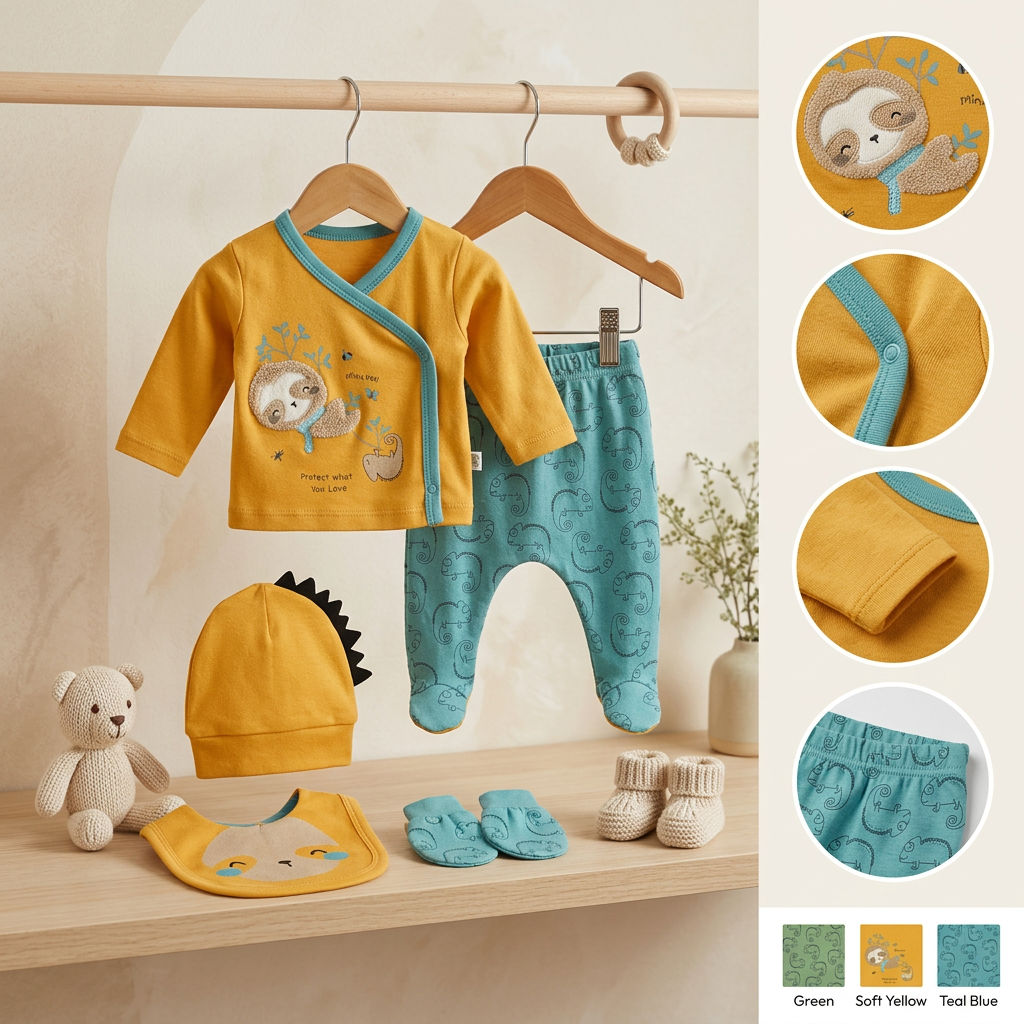 5-Piece Baby Sloth Cotton Gift Set