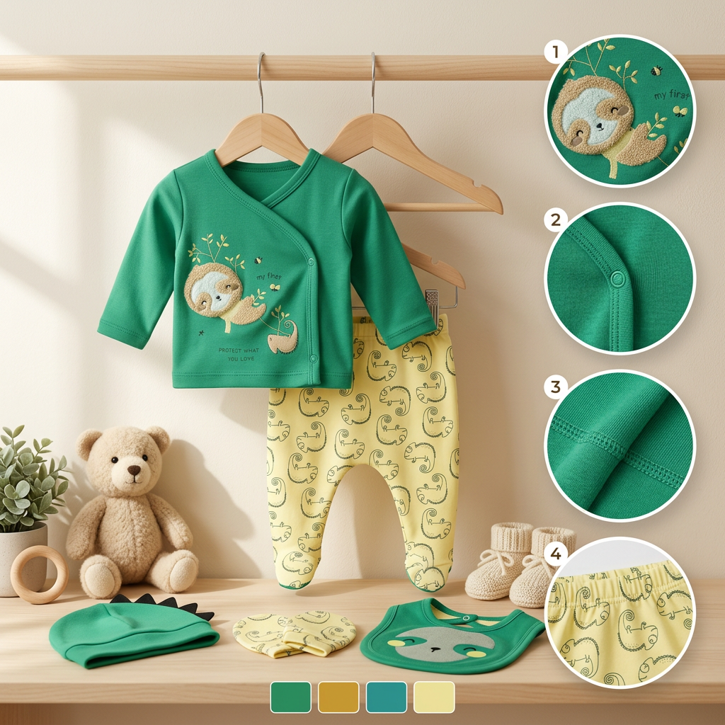 5-Piece Baby Sloth Cotton Gift Set
