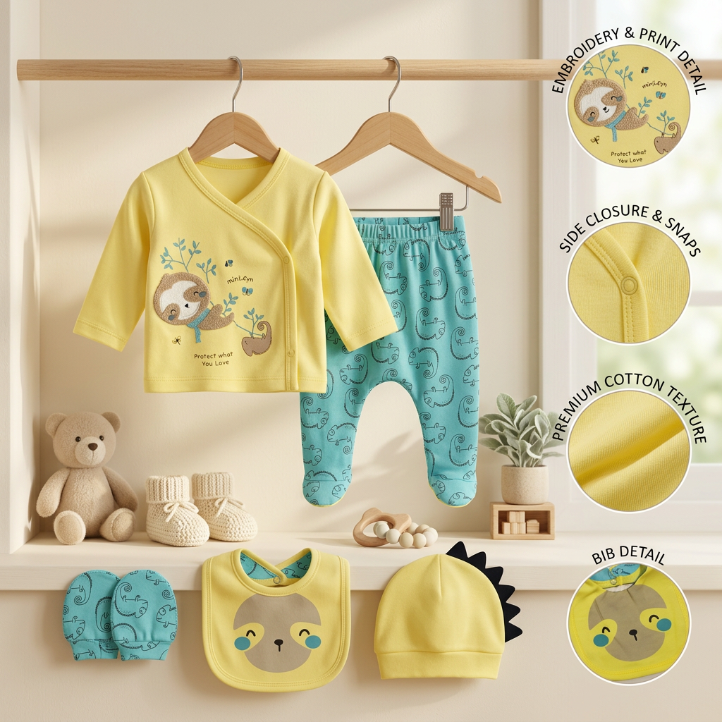 5-Piece Baby Sloth Cotton Gift Set