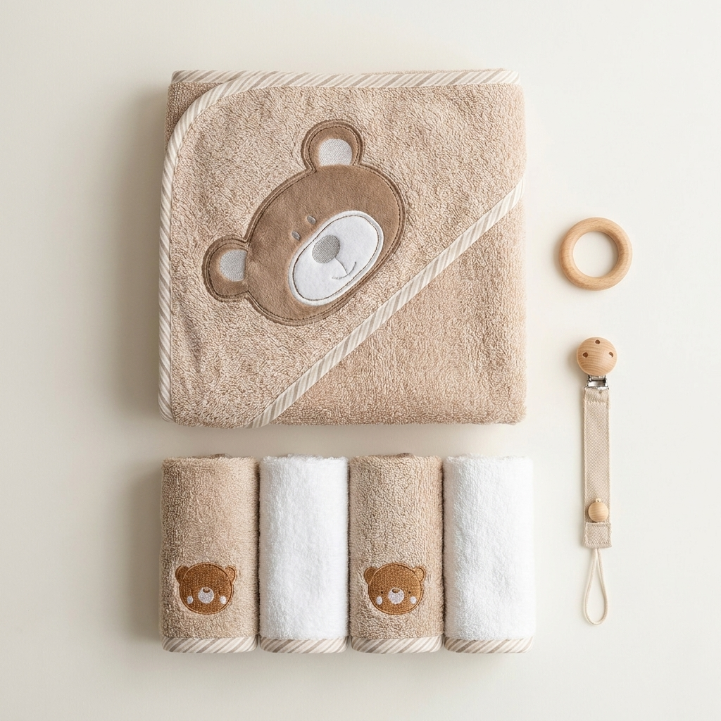Bear Hooded Baby Towel & Washcloth Gift Set – 5 Pieces