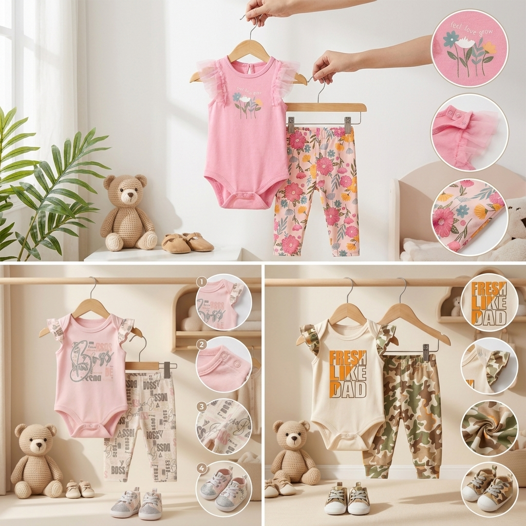 Baby Cotton Bodysuit & Leggings Set – 3 Designs