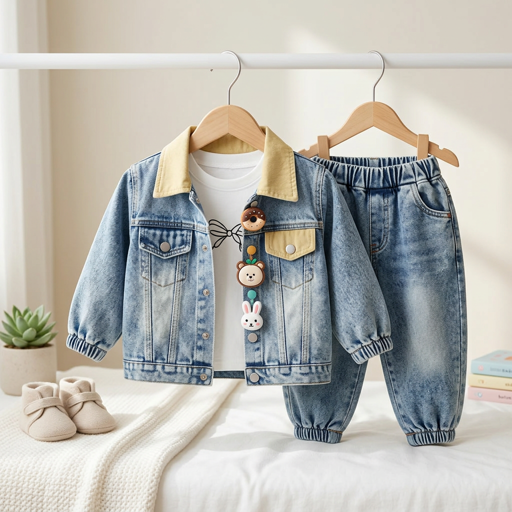 Baby Girls 3-Piece Denim Jacket & Jeans Set with Bunny Tee