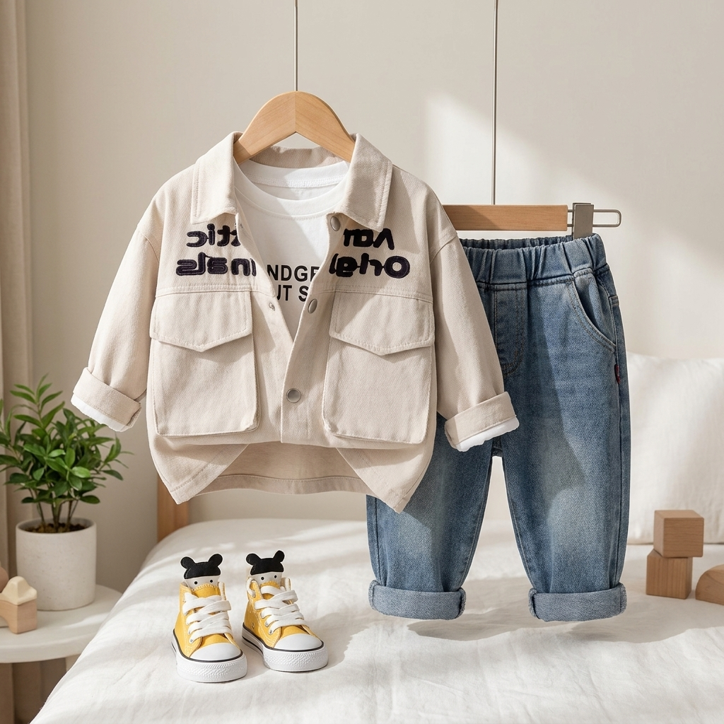 Boys Utility Jacket & Denim Jeans Set – 3 Piece Outfit