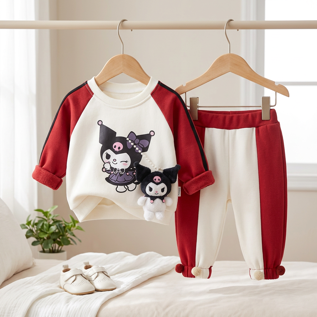 Girls Cartoon Sweatshirt & Jogger Set – 2 Piece Outfit (3 Colors)