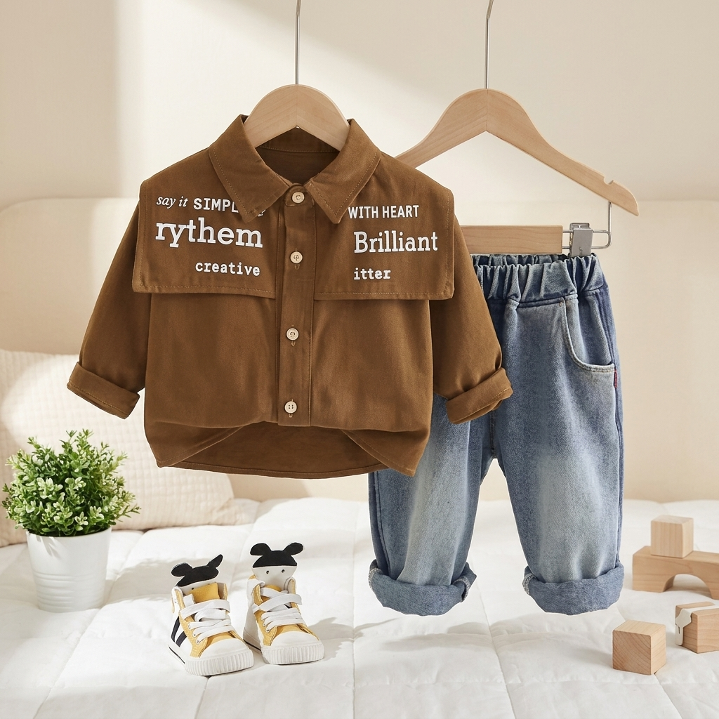 Boys Casual Shirt & Denim Jeans Set – 2 Piece Outfit (3 Colors)