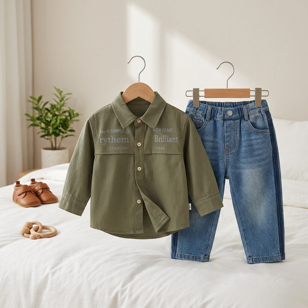 Boys Casual Shirt & Denim Jeans Set – 2 Piece Outfit (3 Colors)