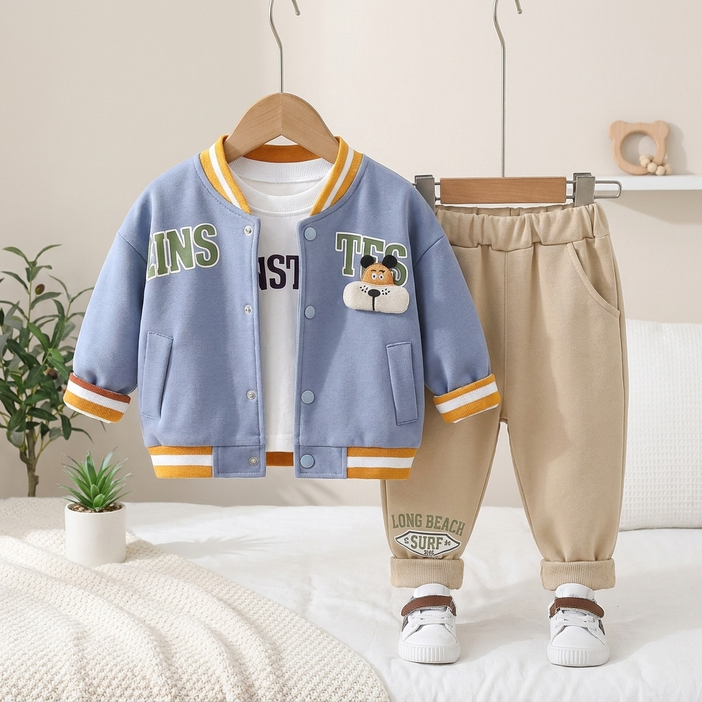 Boys Varsity Jacket & Jogger Pants Set – 3 Piece