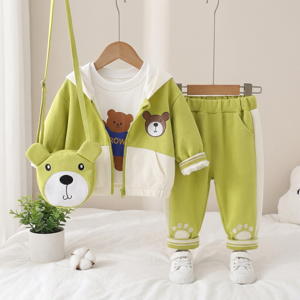 Boys Bear Hoodie Jacket & Jogger Set – 3 Piece