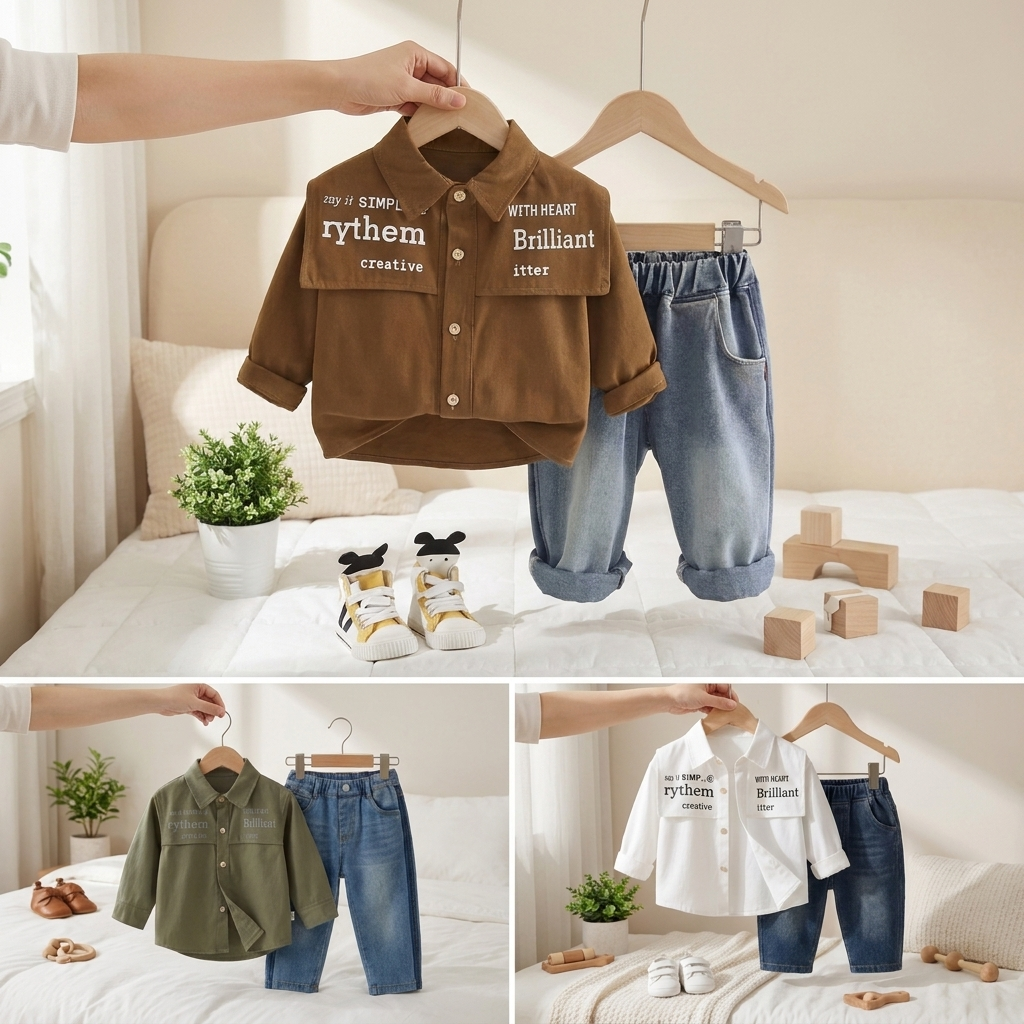 Boys Casual Shirt & Denim Jeans Set – 2 Piece Outfit (3 Colors)