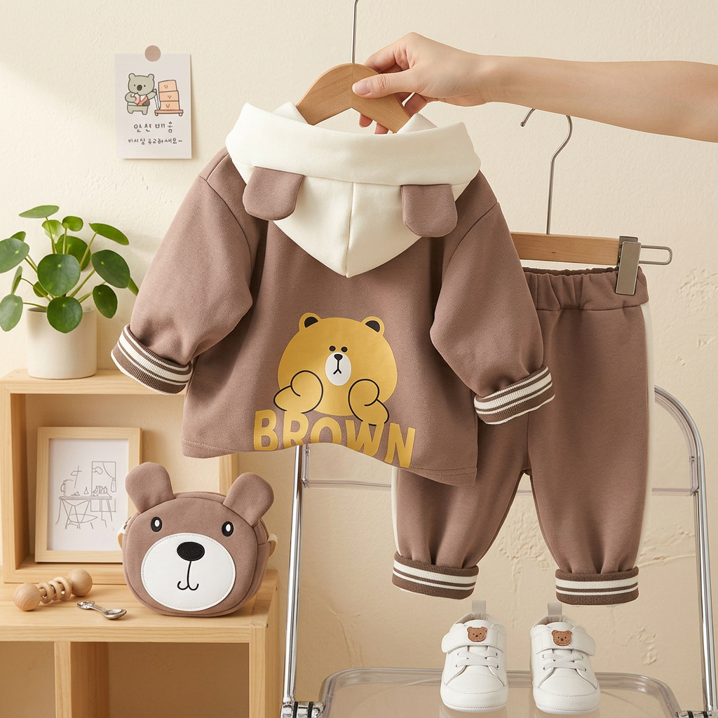 Boys Bear Hoodie Jacket & Jogger Set – 3 Piece