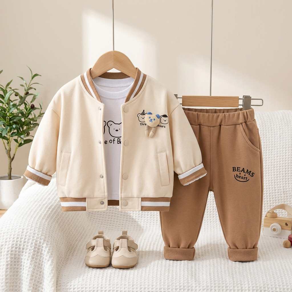 Baby Teddy Varsity Jacket 3 Piece Outfit Set