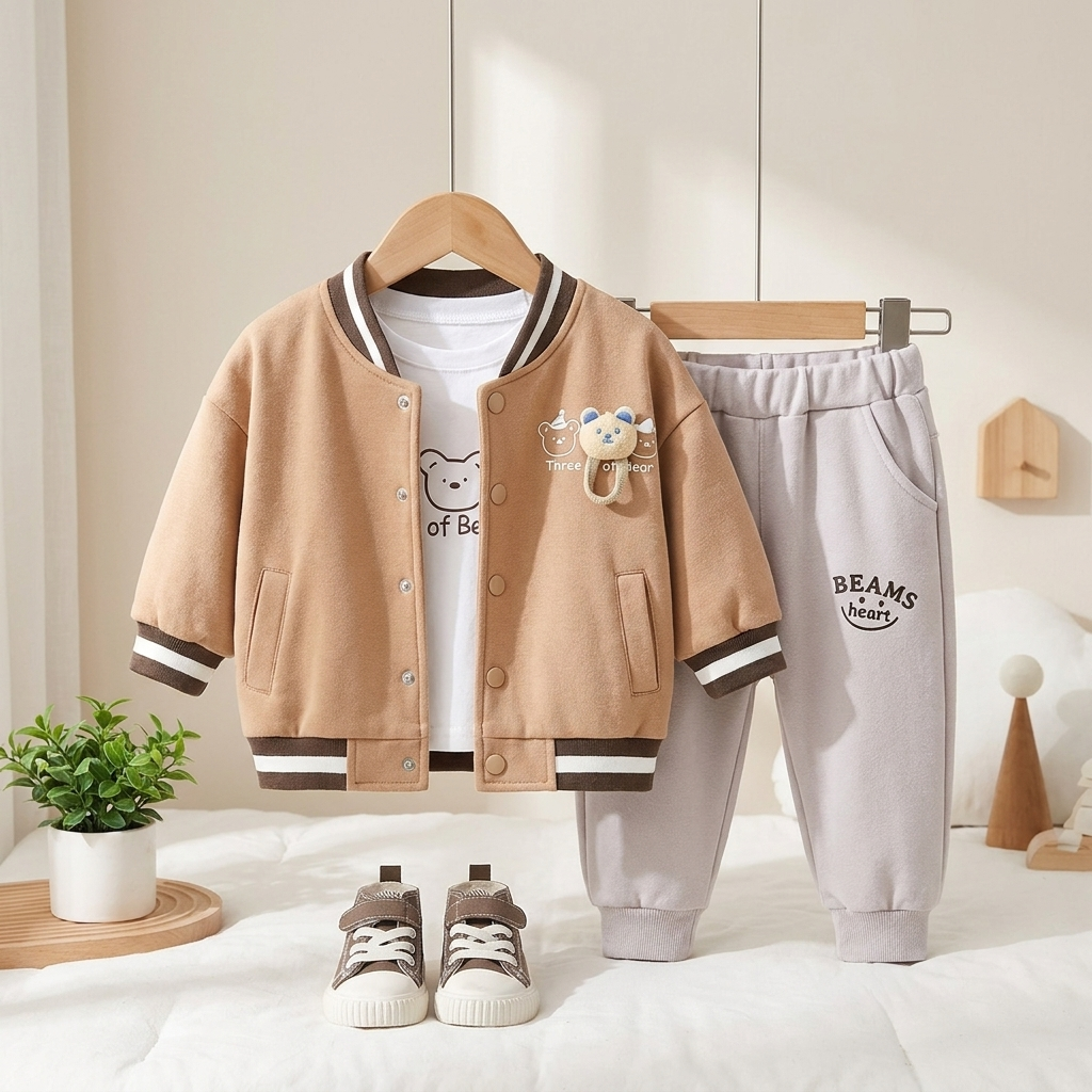 Baby Teddy Varsity Jacket 3 Piece Outfit Set