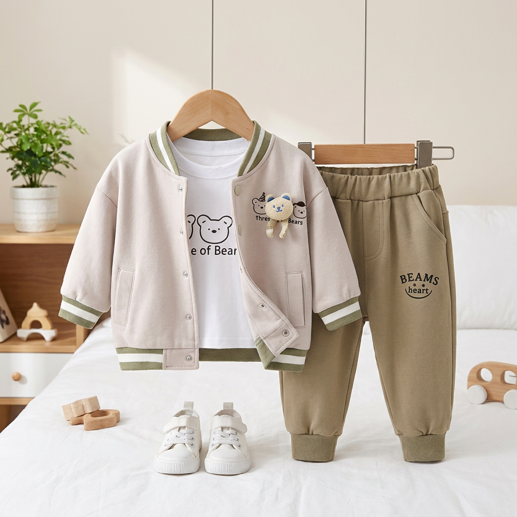 Baby Teddy Varsity Jacket 3 Piece Outfit Set