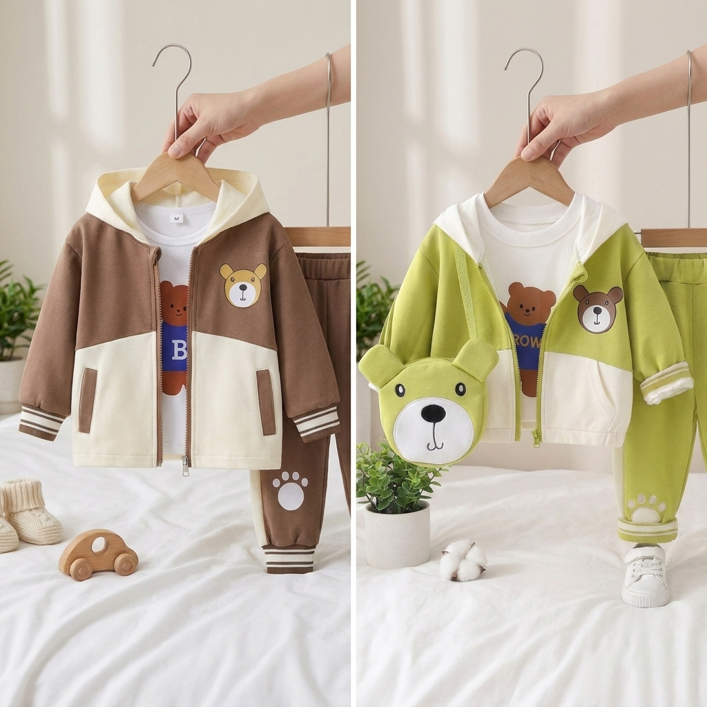 Boys Bear Hoodie Jacket & Jogger Set – 3 Piece