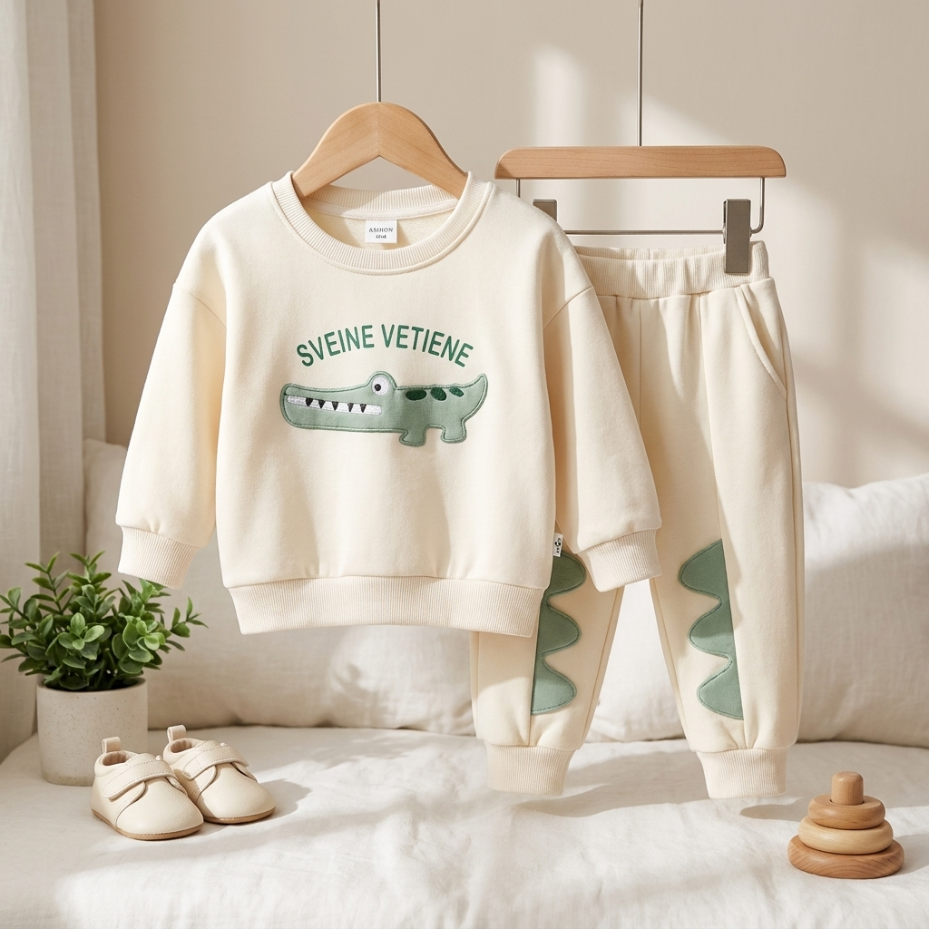 Boys Crocodile Sweatshirt & Jogger Set – 2 Piece Outfit (2 Colors)