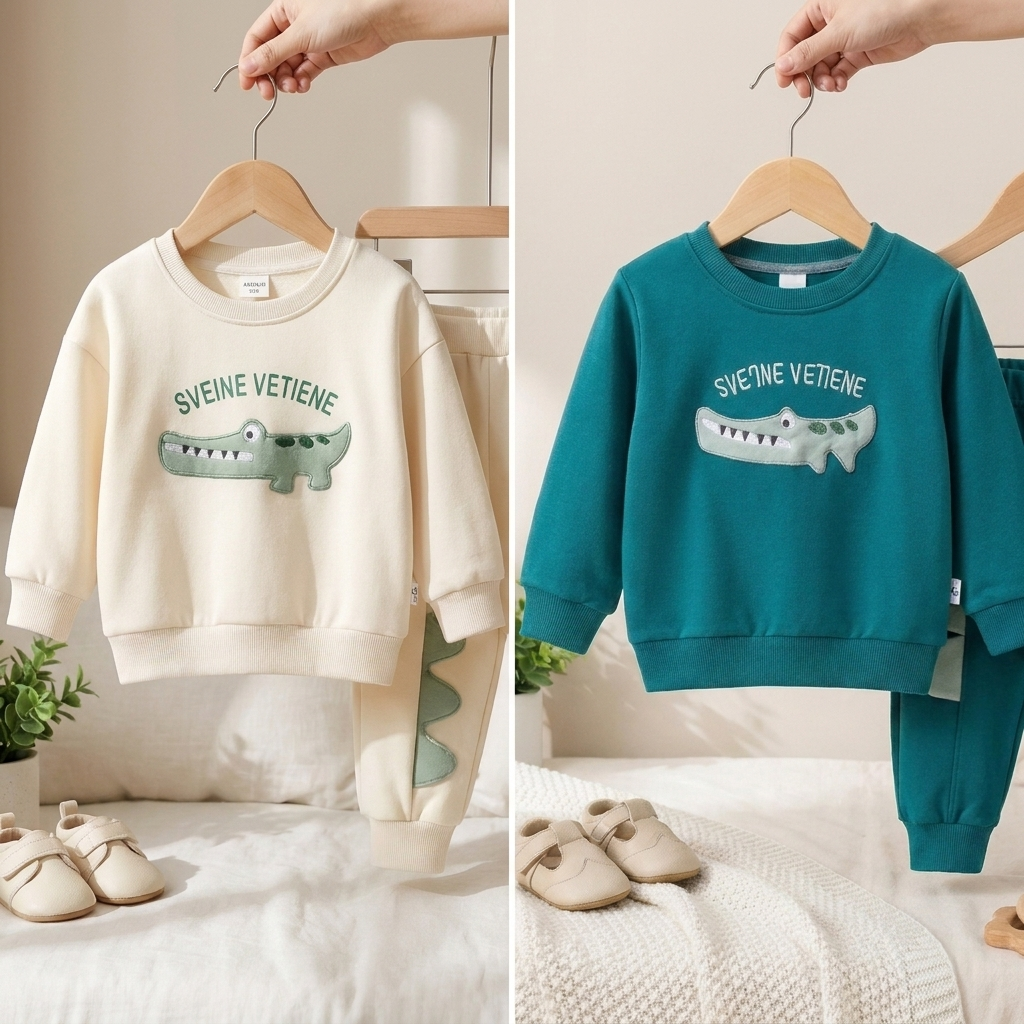 Boys Crocodile Sweatshirt & Jogger Set – 2 Piece Outfit (2 Colors)