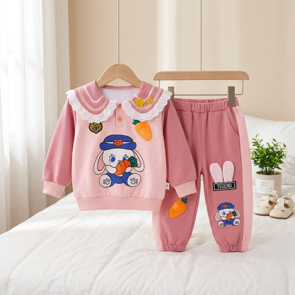 Girls Bunny Sweatshirt & Jogger Set – 2 Piece Outfit