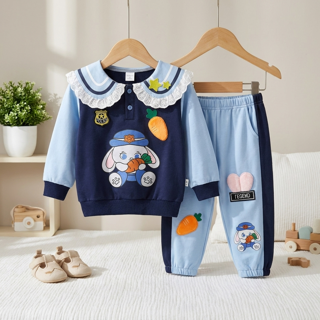 Girls Bunny Sweatshirt & Jogger Set – 2 Piece Outfit