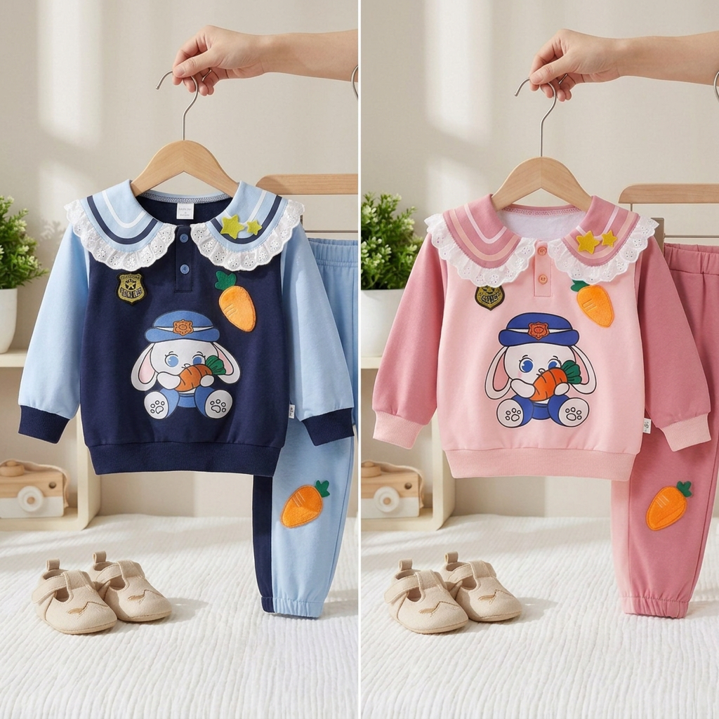 Girls Bunny Sweatshirt & Jogger Set – 2 Piece Outfit