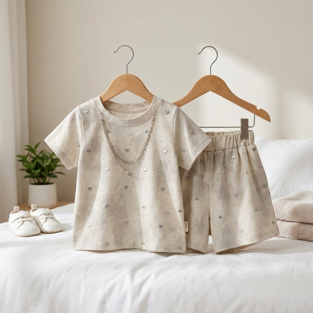 Girls Shimmer Heart Top & Shorts Set – 2 Piece
