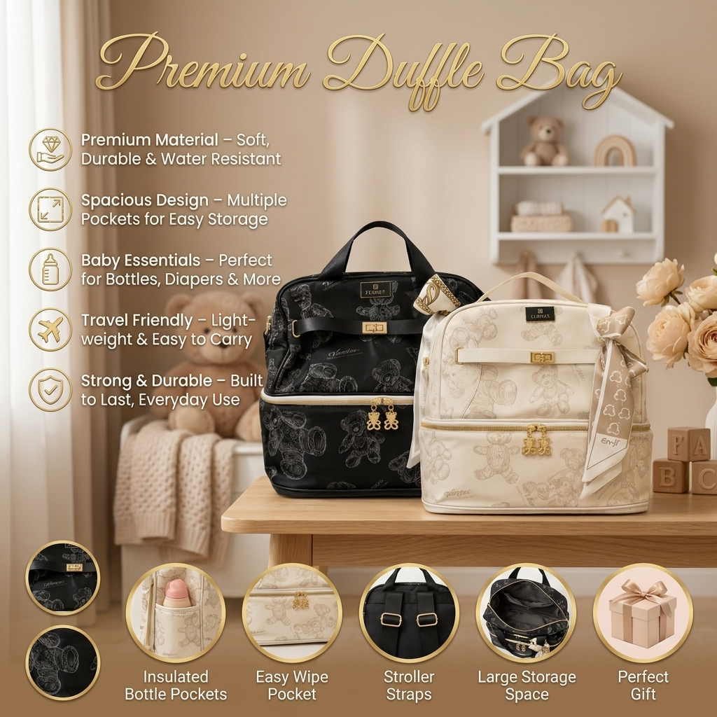 Premium Teddy Print Baby Diaper Backpack