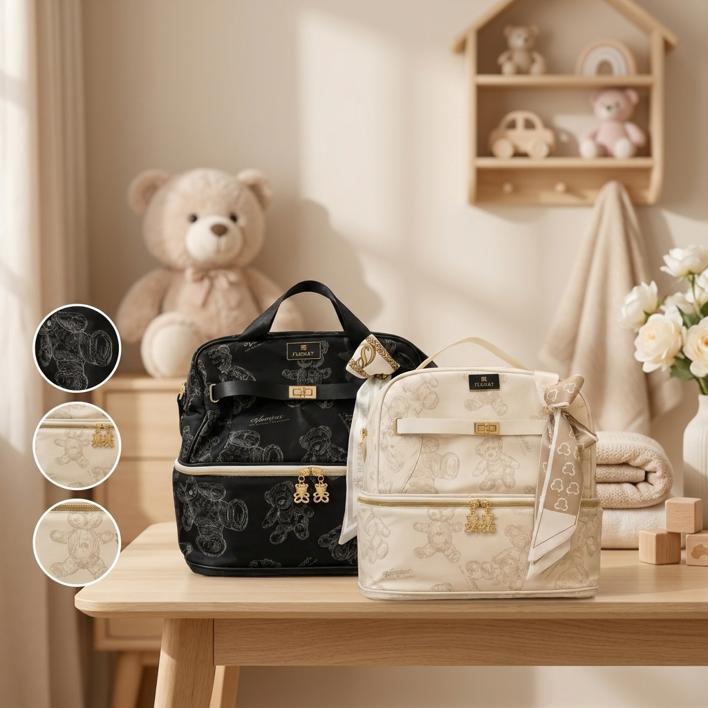 Premium Teddy Print Baby Diaper Backpack