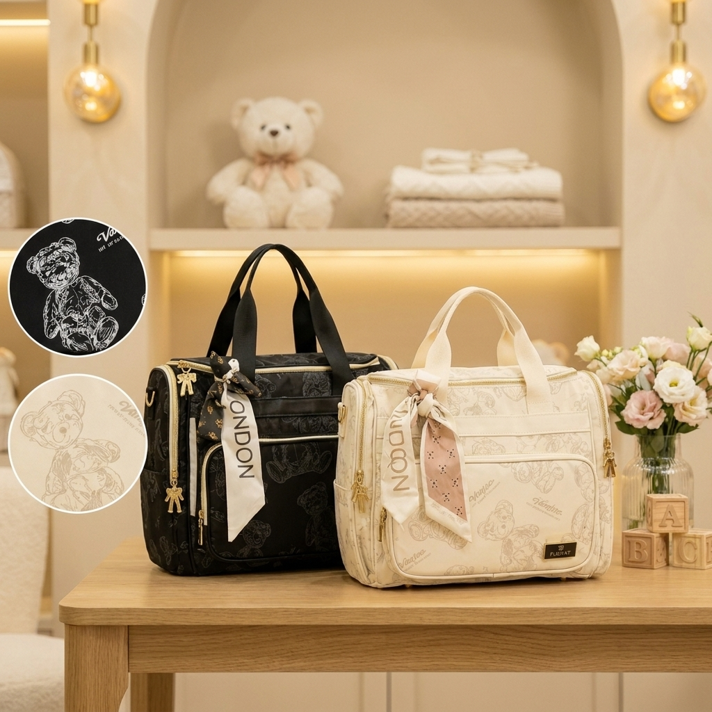 Premium Teddy Print Baby Diaper Travel Bag