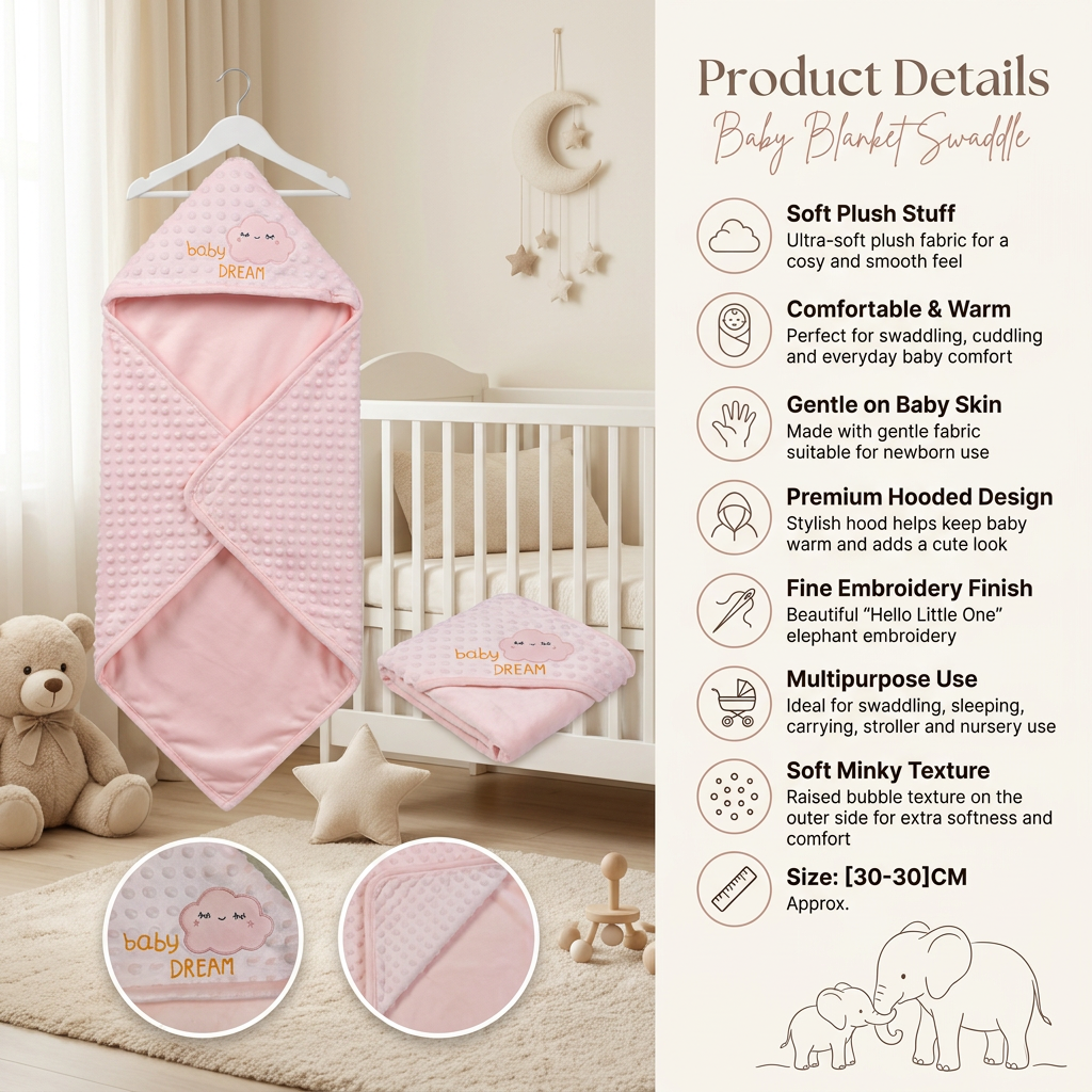Baby Dream Hooded Minky Swaddle Blanket